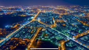 nowa huta cracovia vista aerea nocturna