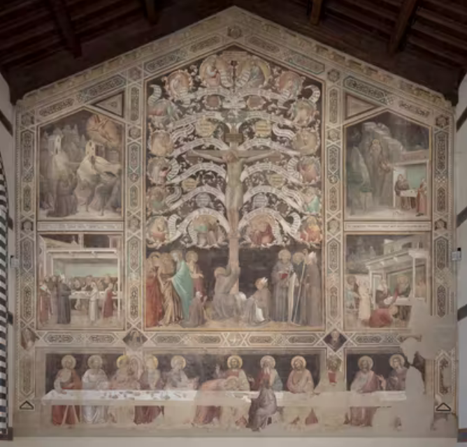 Taddeo Gaddi, "Árbol de la Vida y Última Cena", alrededor de 1350, fresco desprendido. Florencia, Santa Croce, Última Cena 