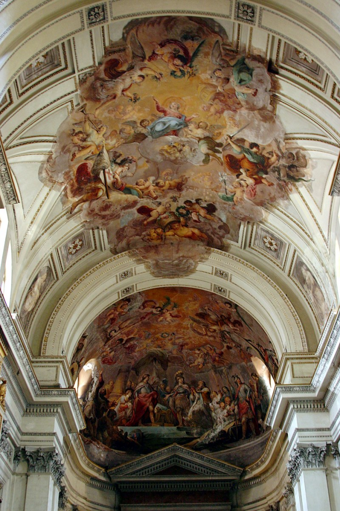 Presbiterio, frescos de la Asunción y Retorno de la Catedral Basílica al Obispo Nicodemo
